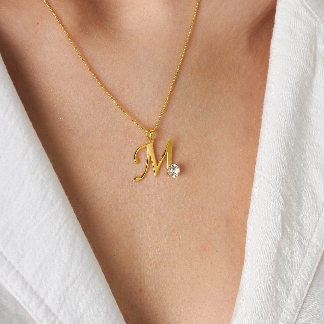 Tek Taş Harfli Kolye - 925 GÜMÜŞ