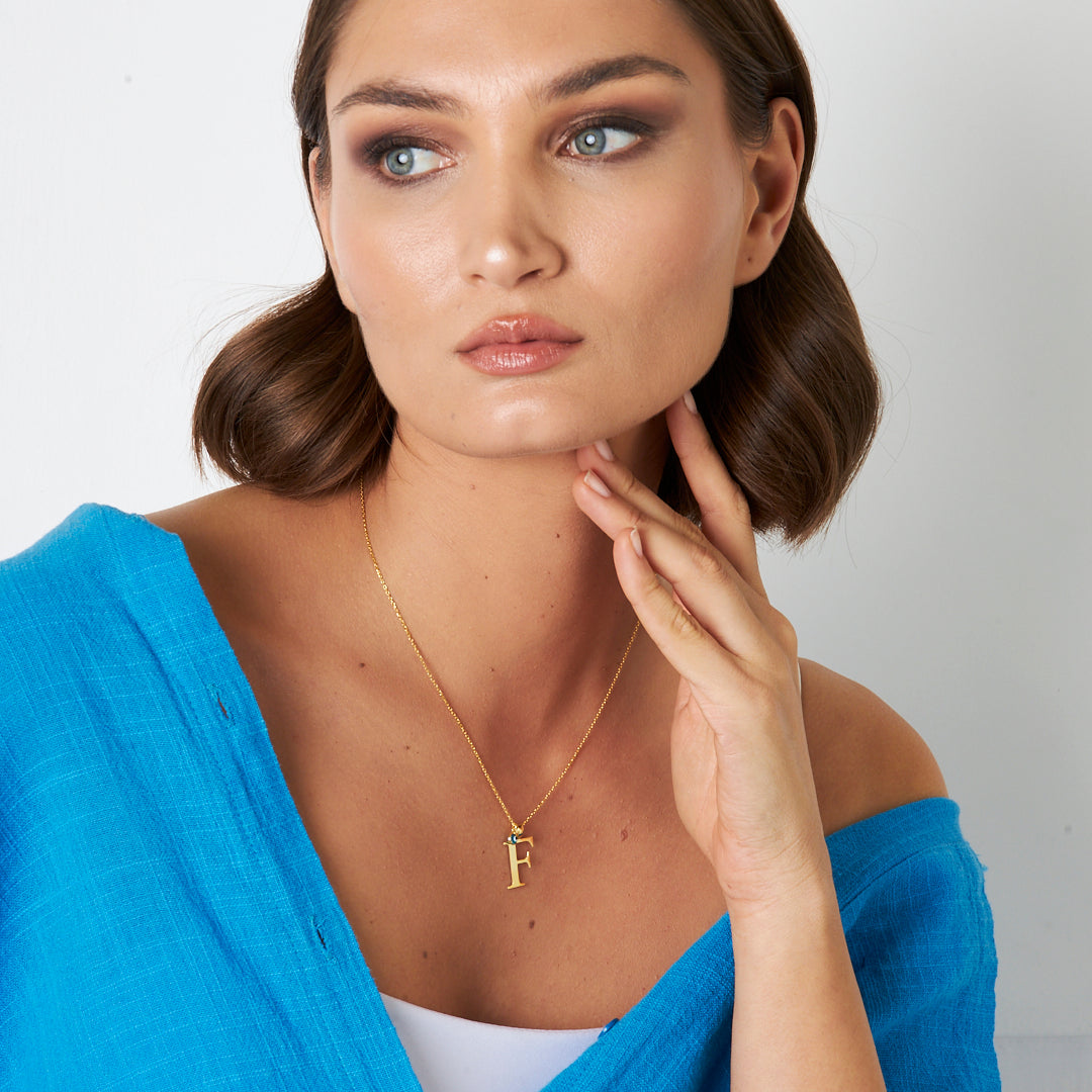 Nazar Boncuklu Büyük Harfli Kolye - 925 GÜMÜŞ