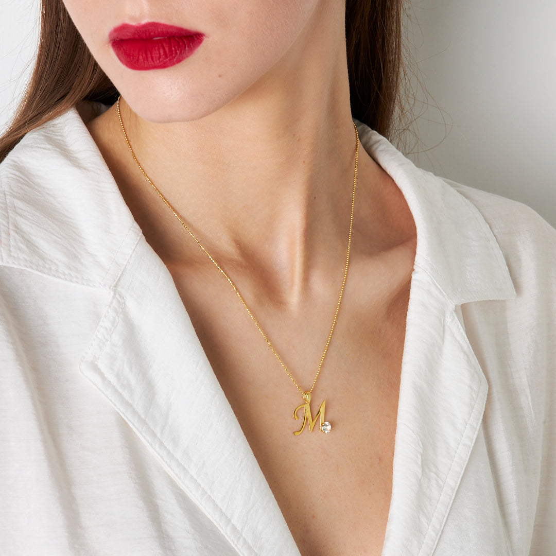 Tek Taş Harfli Kolye - 925 GÜMÜŞ