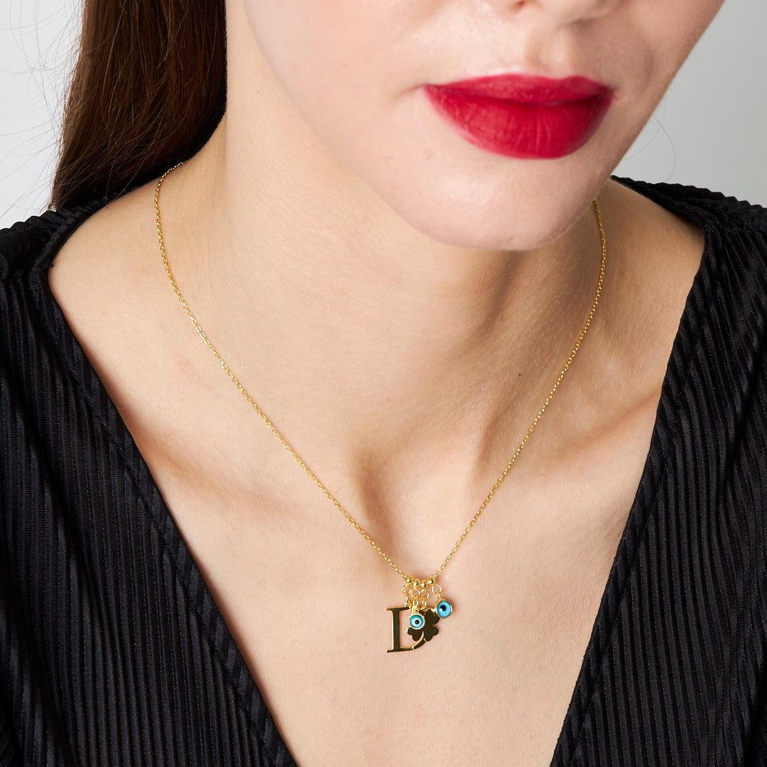 Nazar Şanslı Harfli Kolye - 925 GÜMÜŞ