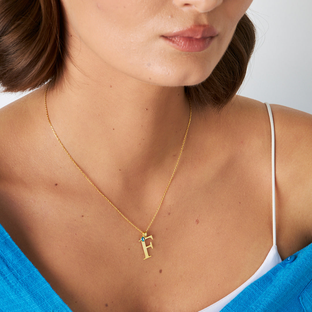 Nazar Boncuklu Büyük Harfli Kolye - 925 GÜMÜŞ