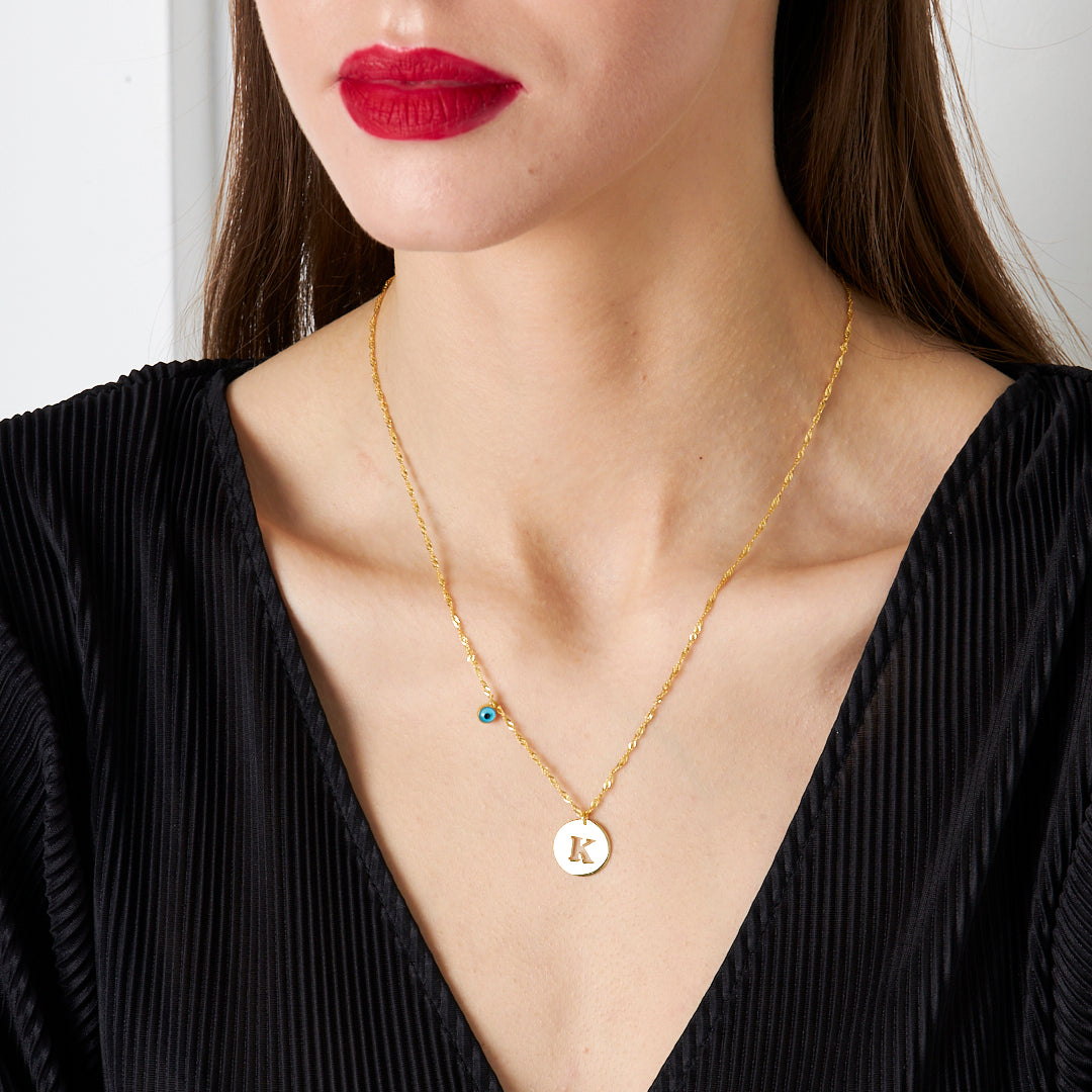 Nazar Harfli Plaka Kolye - 925 GÜMÜŞ