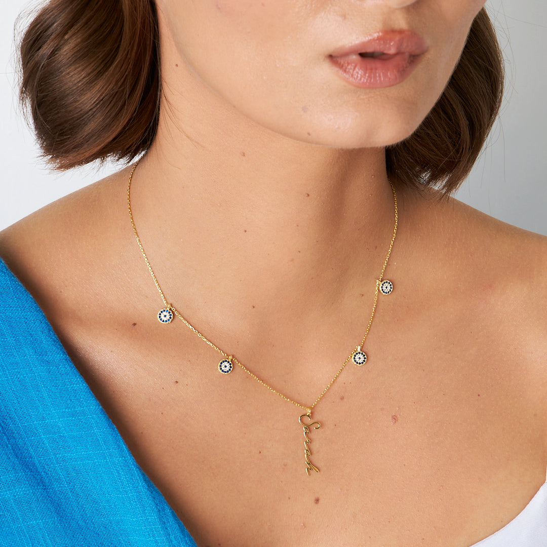 Nazar Boncuklu El Yazısı Kolye - 925 GÜMÜŞ