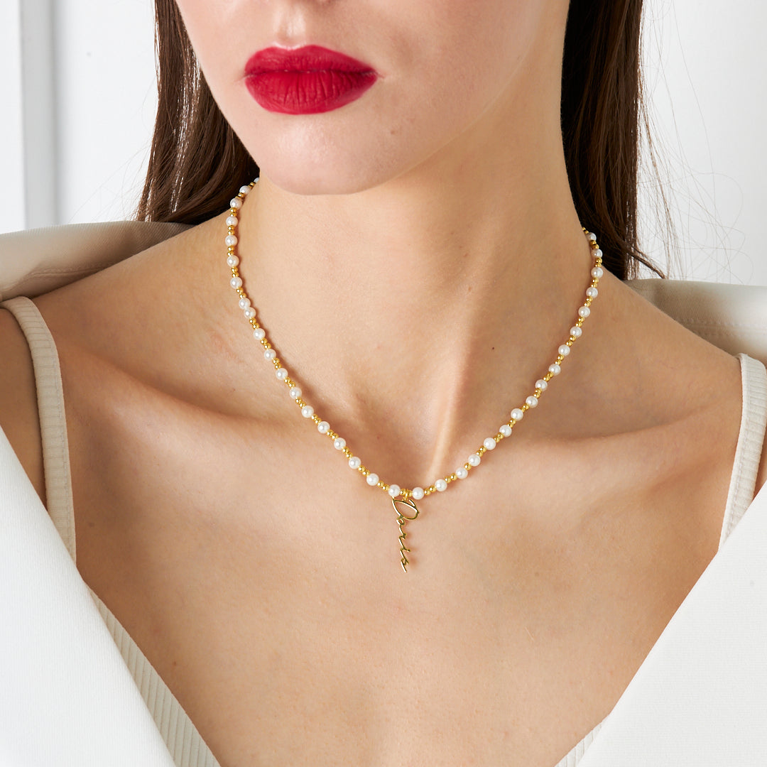 İnci Detaylı isim Kolye - 925 GÜMÜŞ