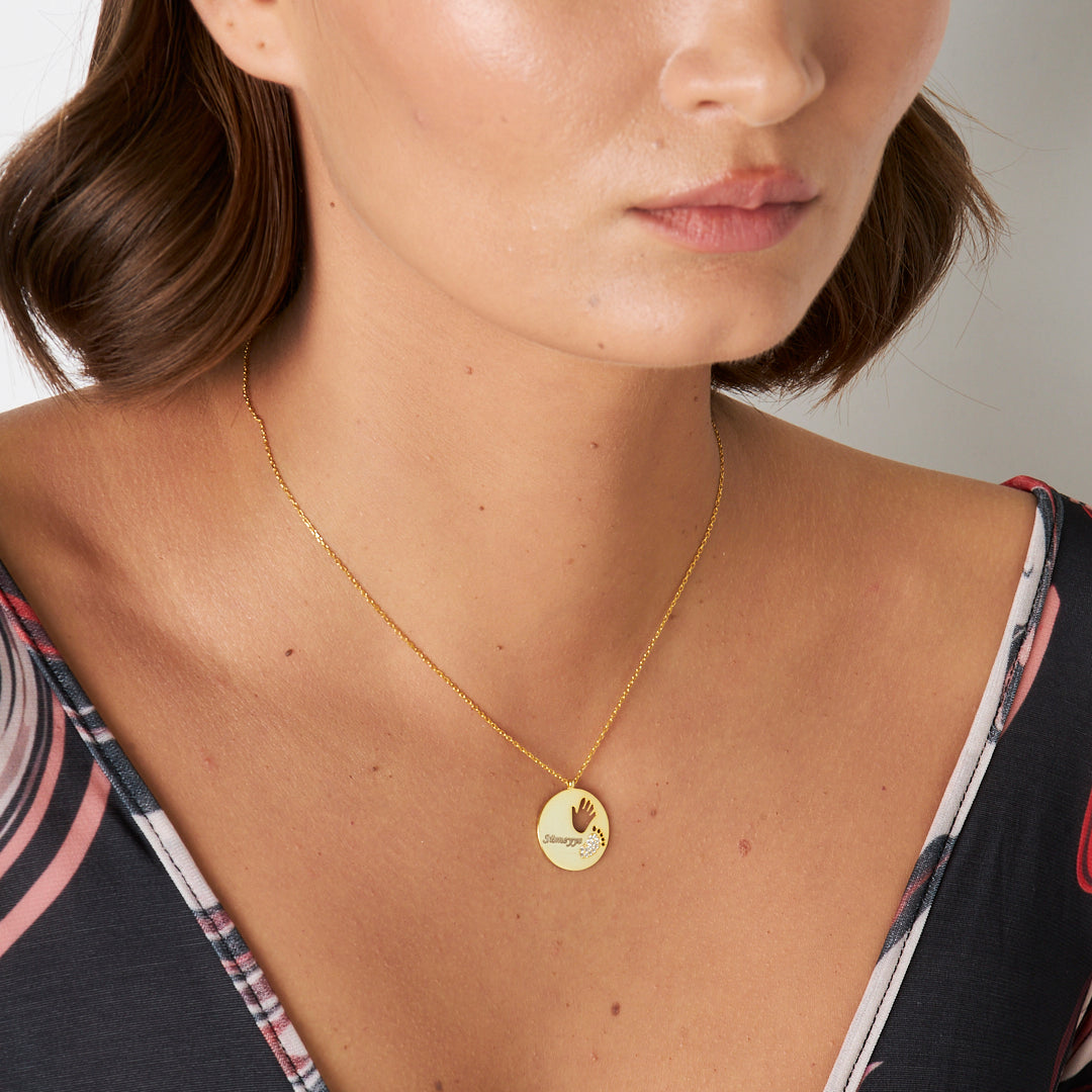 İsimli Bebek El Ayak İzi Kolye - 925 GÜMÜŞ