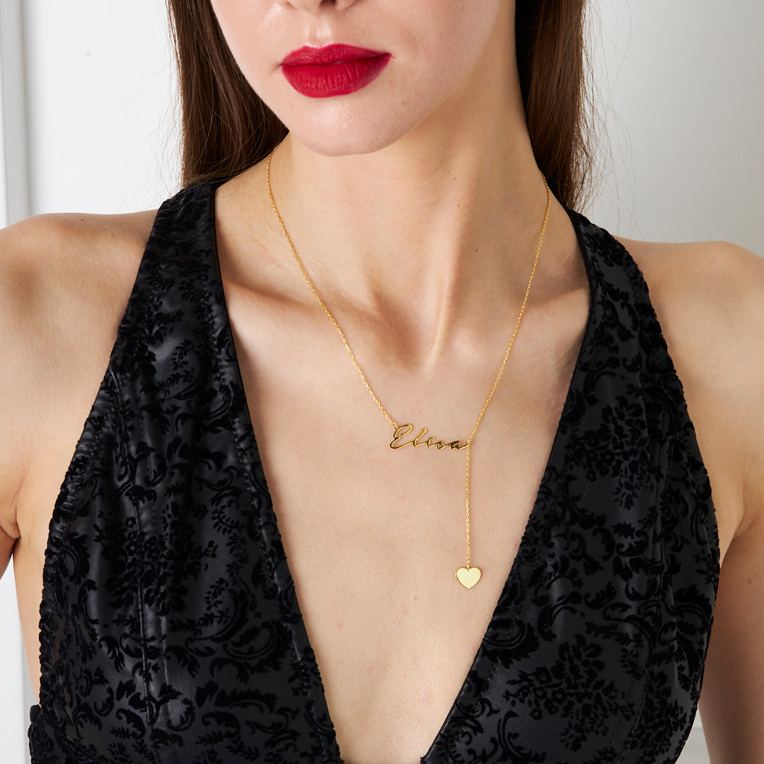 Kalp Uzantılı İsimli Kolye - 925 GÜMÜŞ