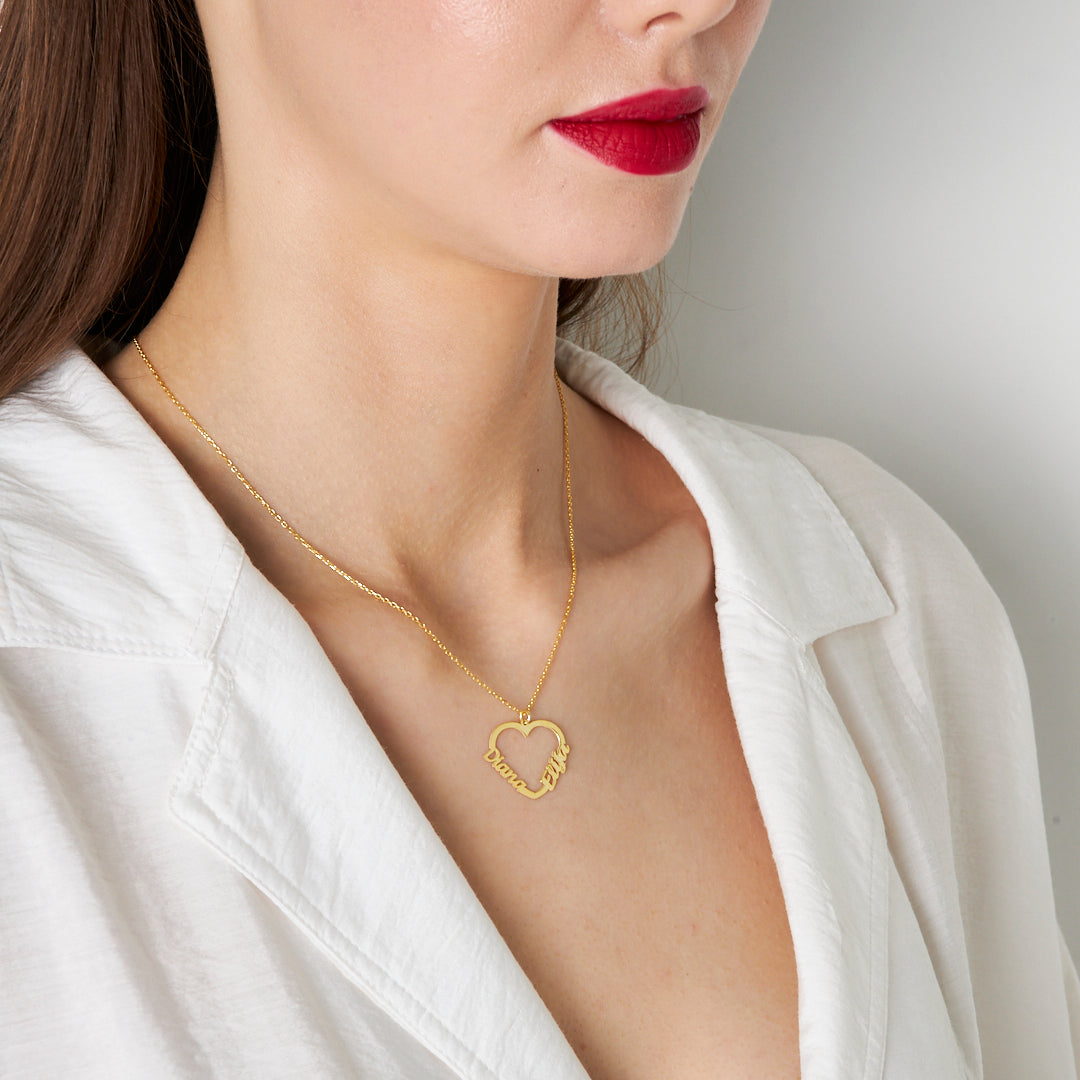 İki İsimli Kalpli Kolye - 925 GÜMÜŞ