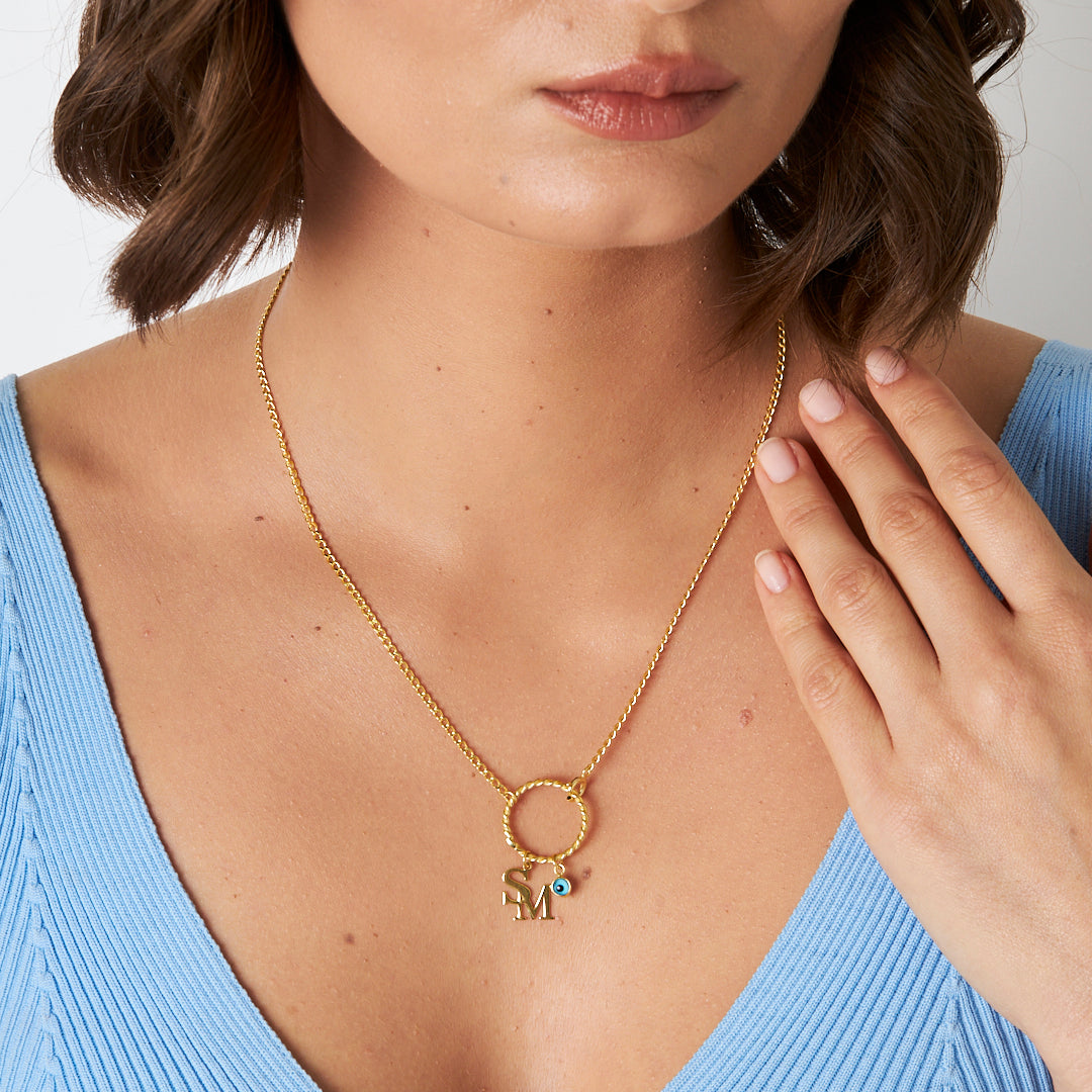 Nazarlı Yuvarlak Harf Kolye - 925 GÜMÜŞ