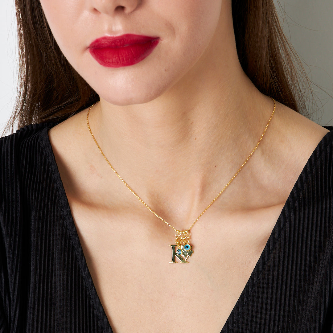 Nazar Yonca Harfli Kolye - 925 GÜMÜŞ