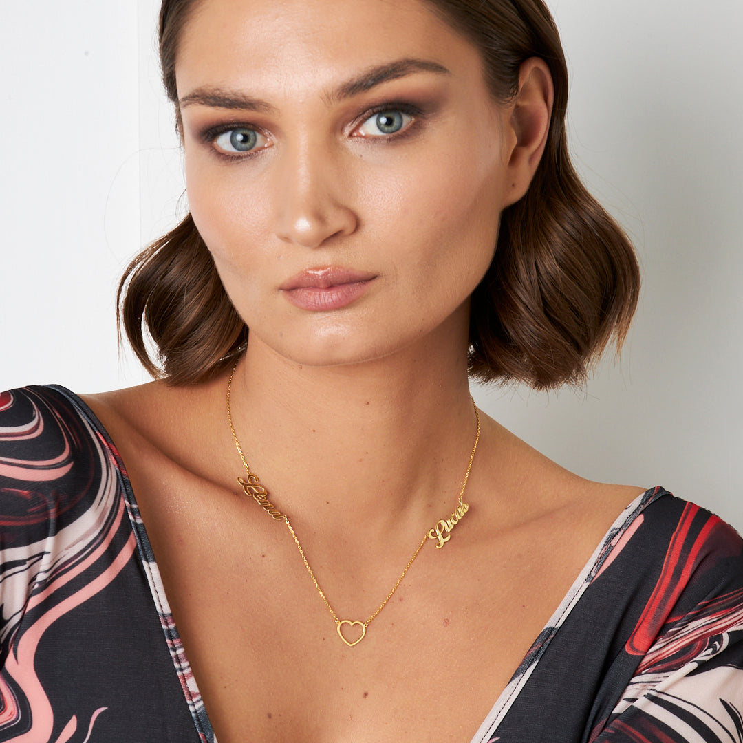 İsimli kolye - iki isimli kalp kolye - 925 GÜMÜŞ