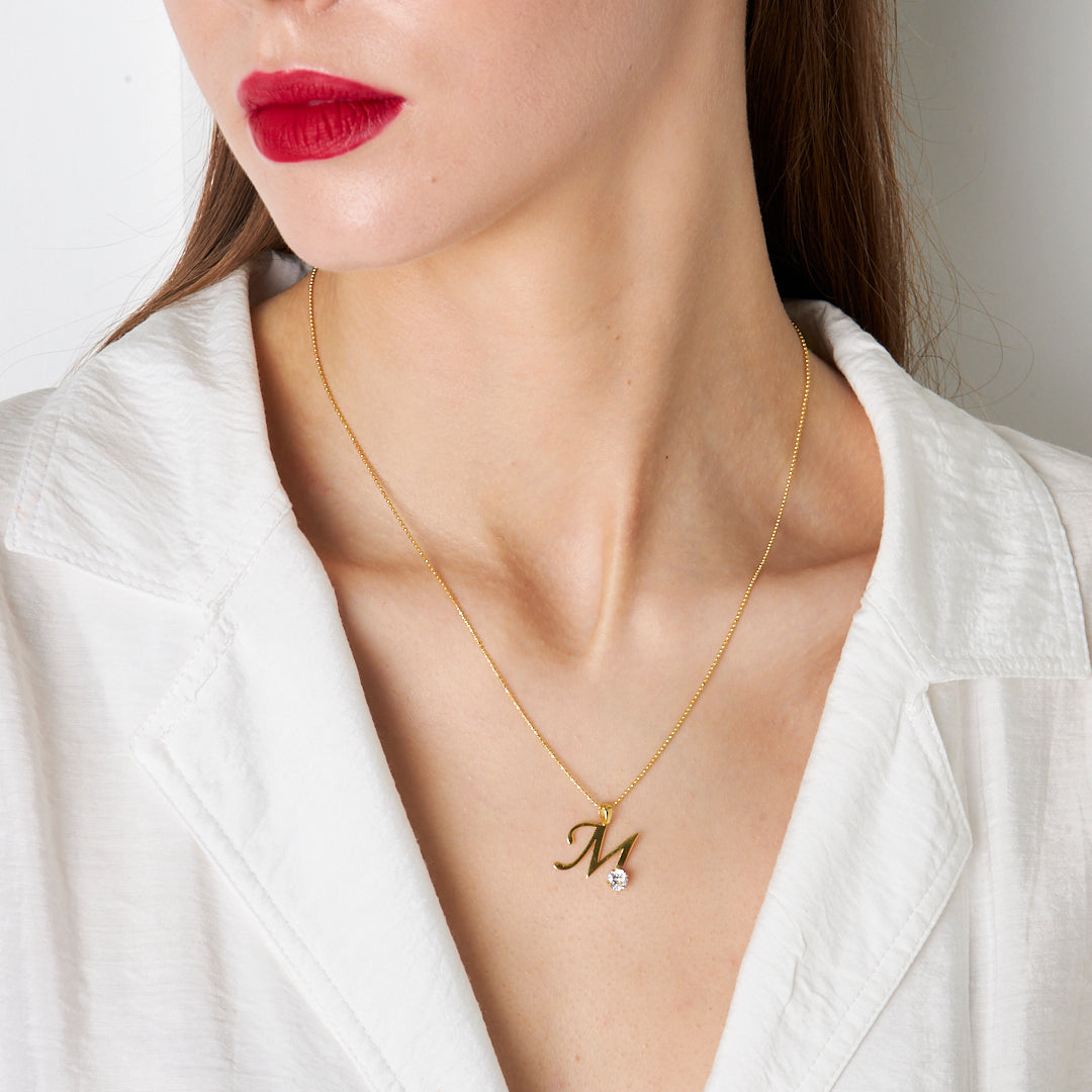 Tek Taş Harfli Kolye - 925 GÜMÜŞ