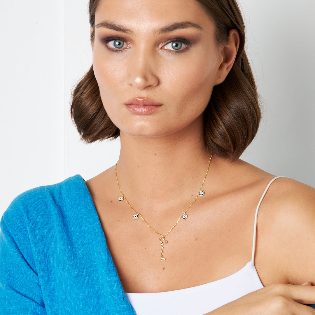 Nazar Boncuklu El Yazısı Kolye - 925 GÜMÜŞ