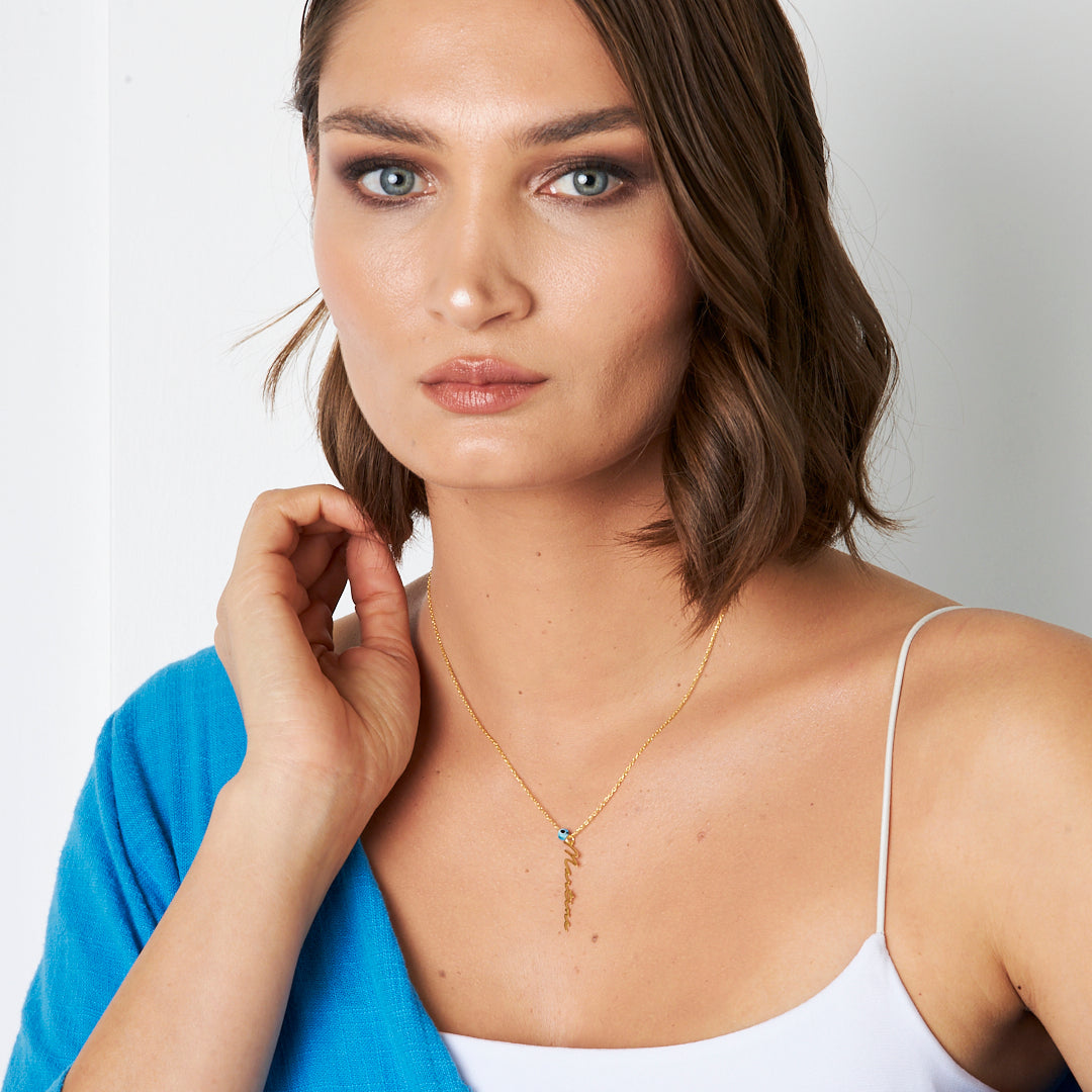 Nazar Dik Yazılı İsimli Kolye - 925 GÜMÜŞ