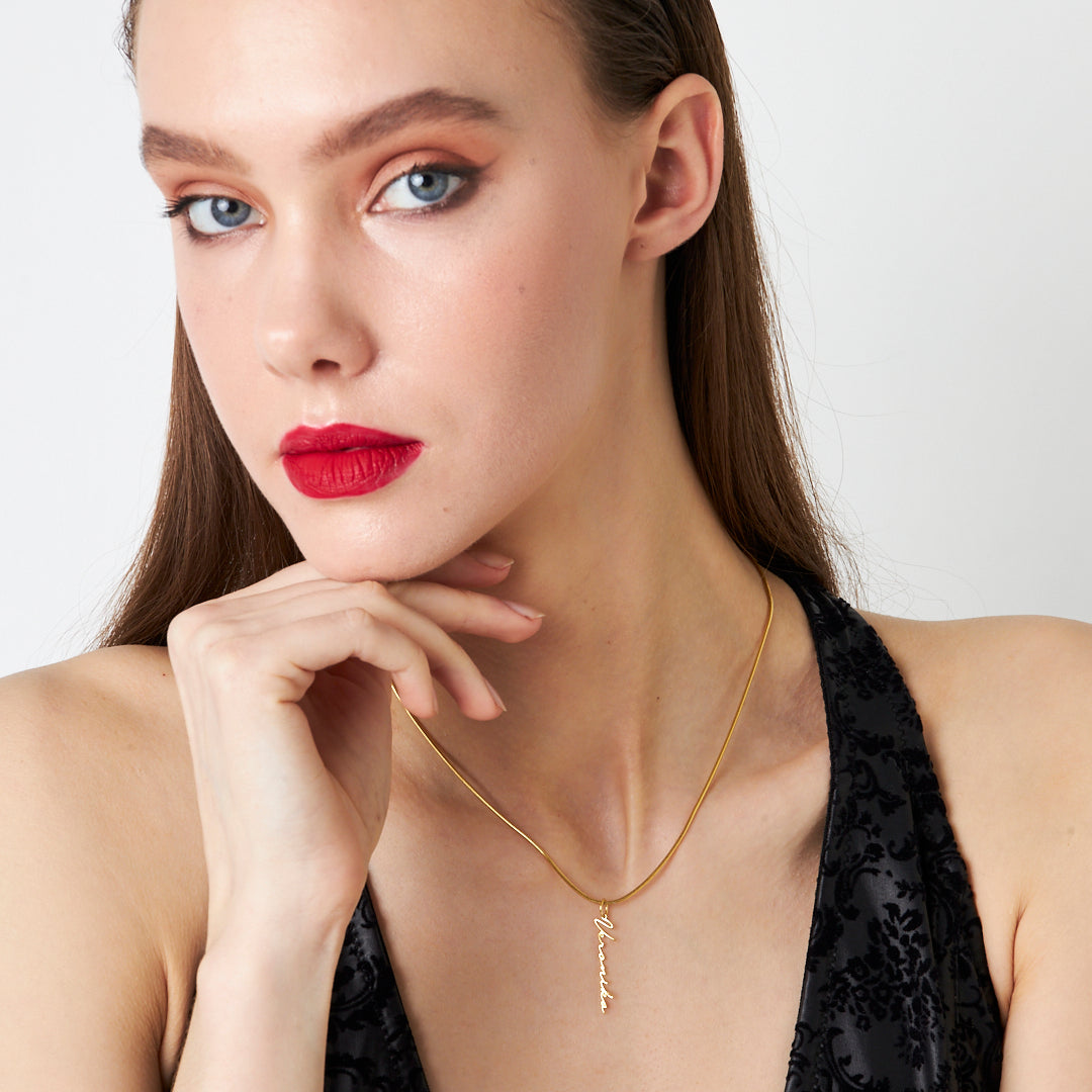 Dikey İmza Kolye - 925 GÜMÜŞ