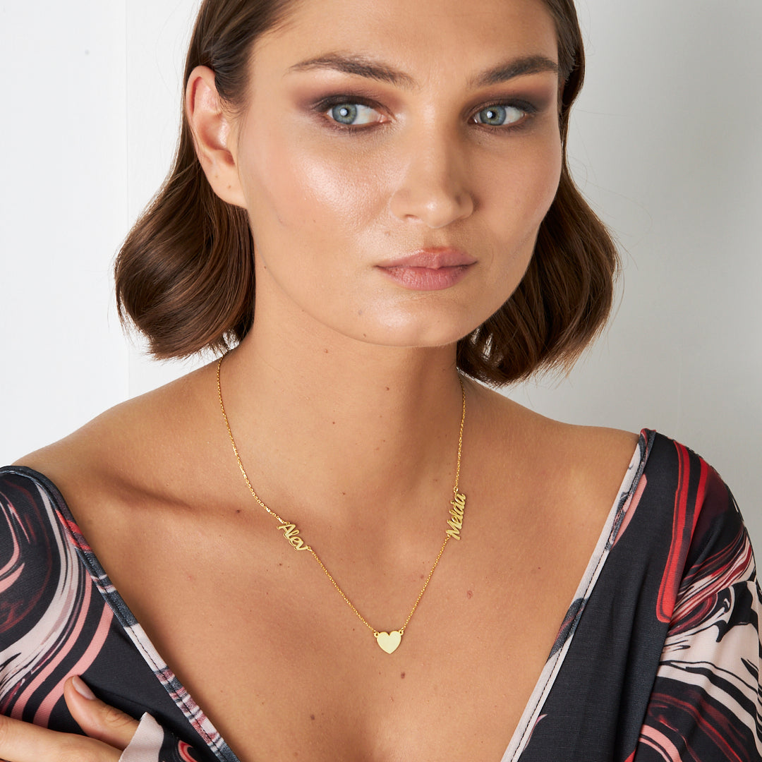 İki İsimli Kalbim kolye - 925 GÜMÜŞ