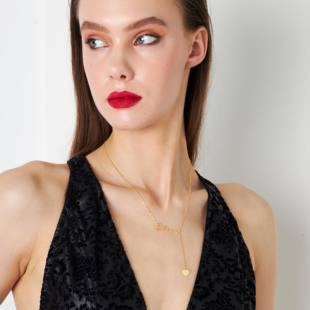 Kalp Uzantılı İsimli Kolye - 925 GÜMÜŞ