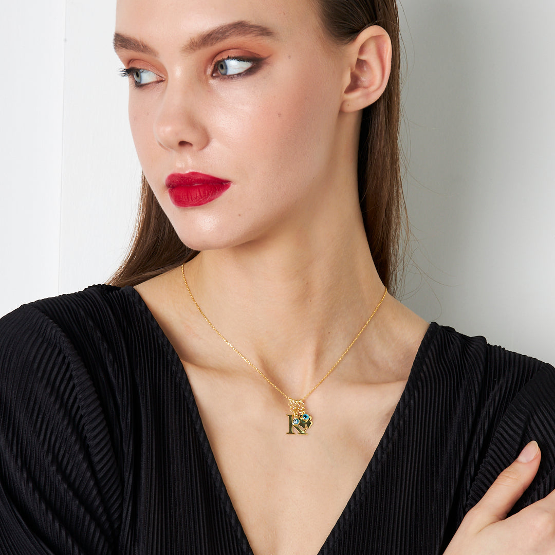 Nazar Yonca Harfli Kolye - 925 GÜMÜŞ