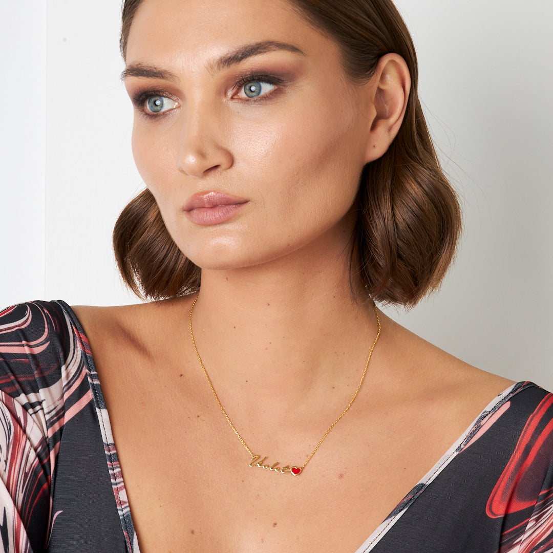 Kırmızı Kalp İsimli Kolye - 925 GÜMÜŞ