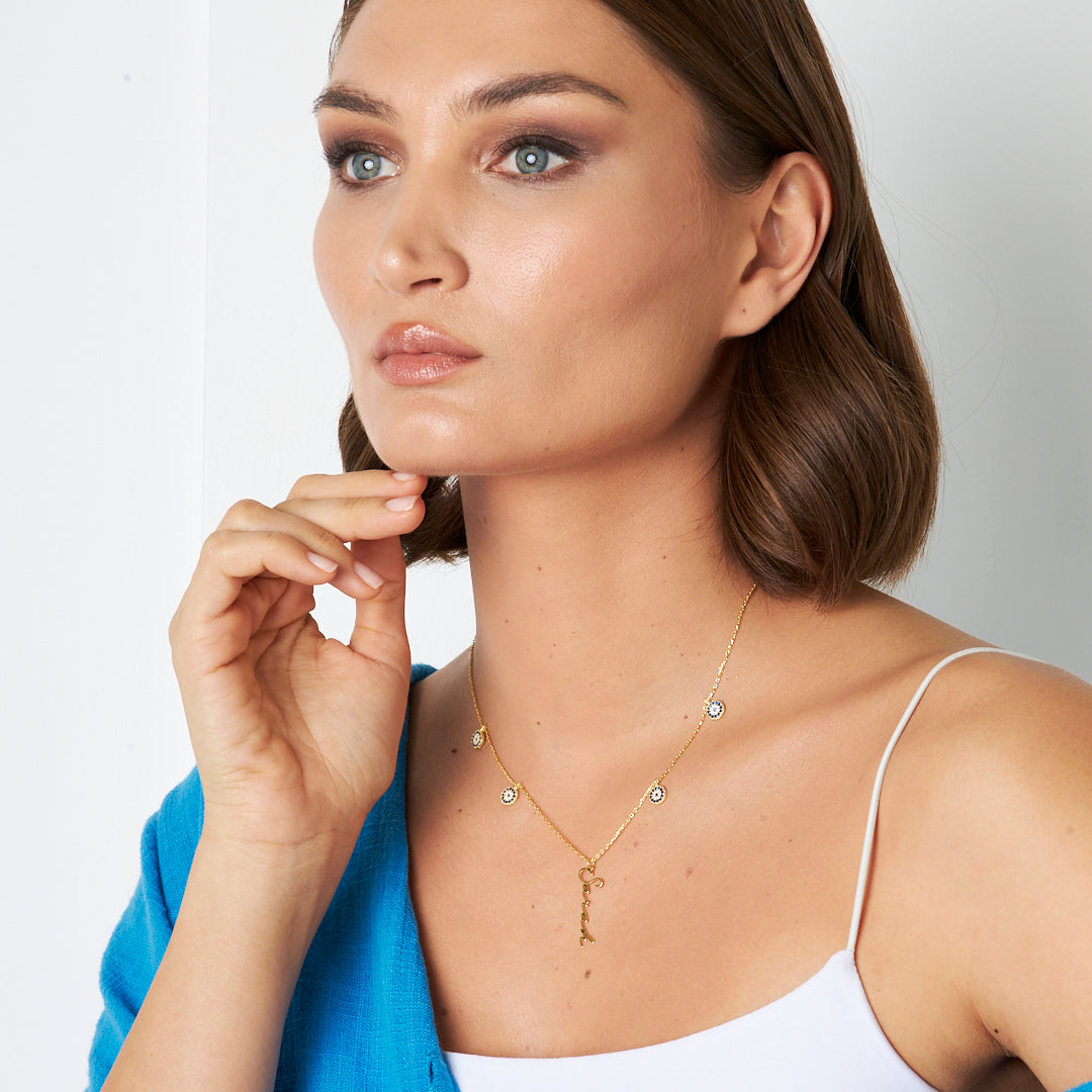 Nazar Boncuklu El Yazısı Kolye - 925 GÜMÜŞ