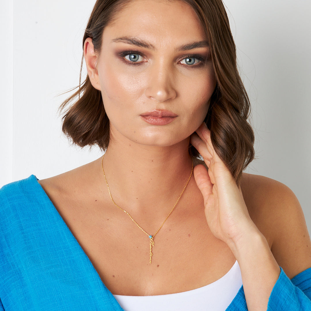 Nazar Dik Yazılı İsimli Kolye - 925 GÜMÜŞ