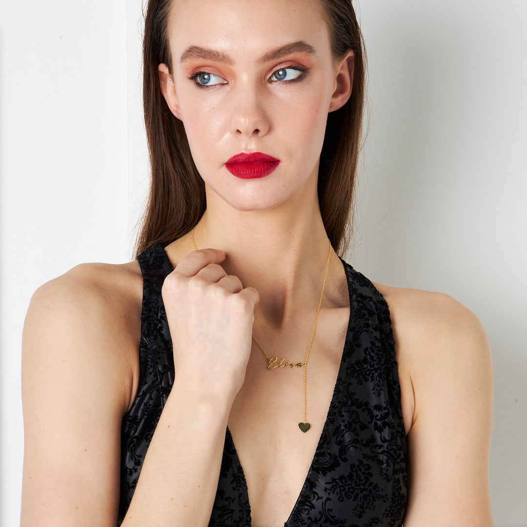 Kalp Uzantılı İsimli Kolye - 925 GÜMÜŞ