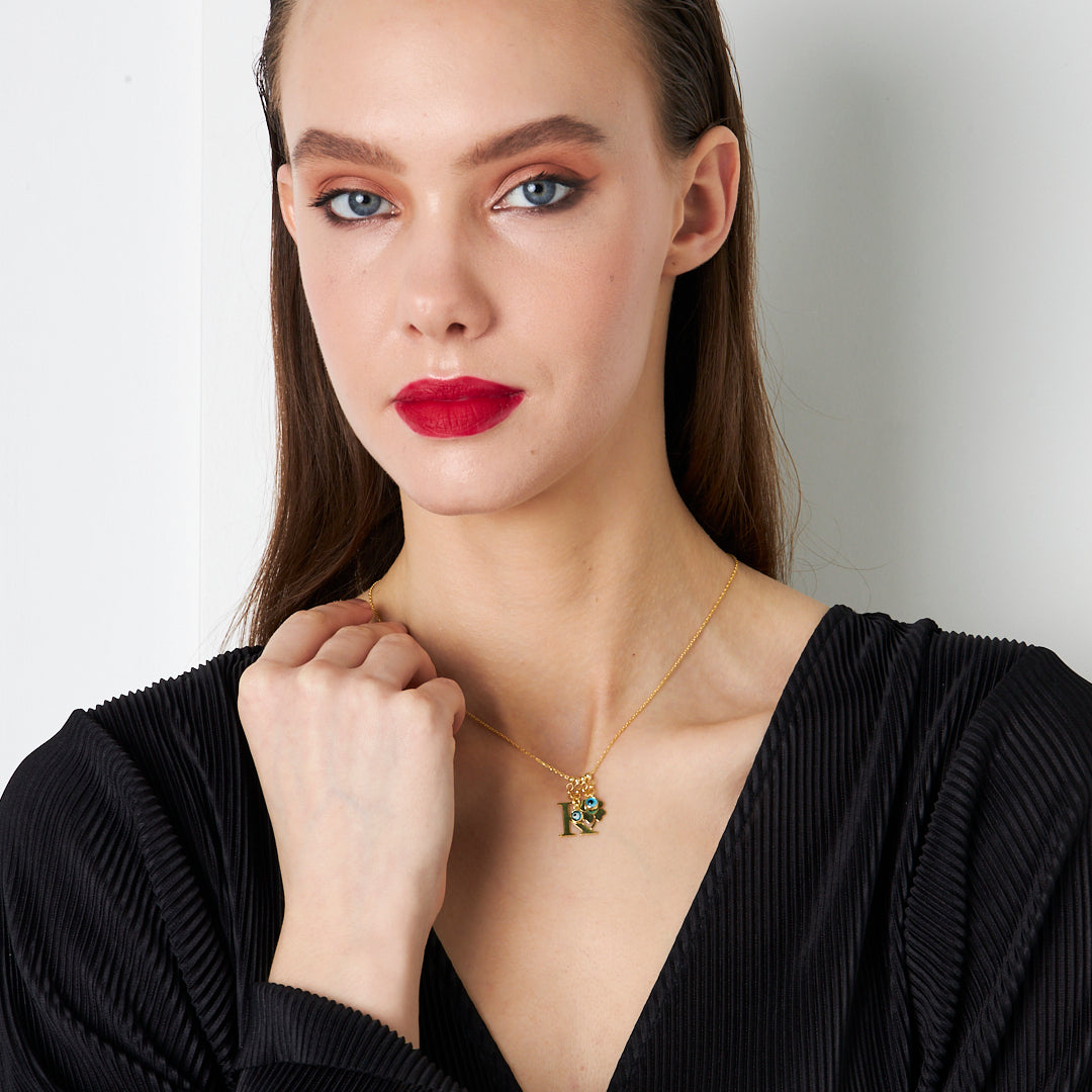 Nazar Yonca Harfli Kolye - 925 GÜMÜŞ