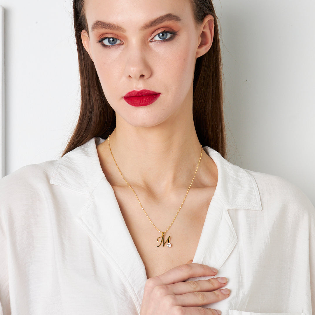 Tek Taş Harfli Kolye - 925 GÜMÜŞ