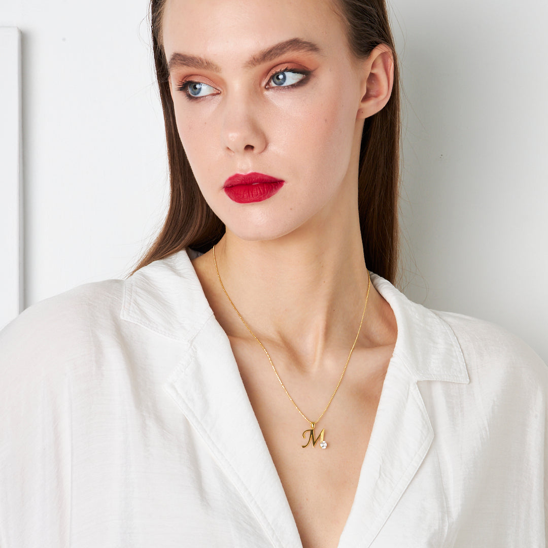 Tek Taş Harfli Kolye - 925 GÜMÜŞ