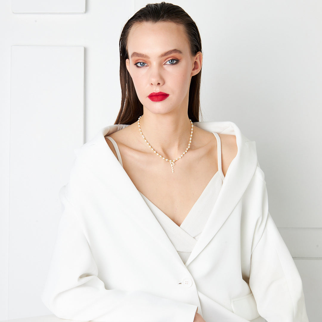 İnci Detaylı isim Kolye - 925 GÜMÜŞ