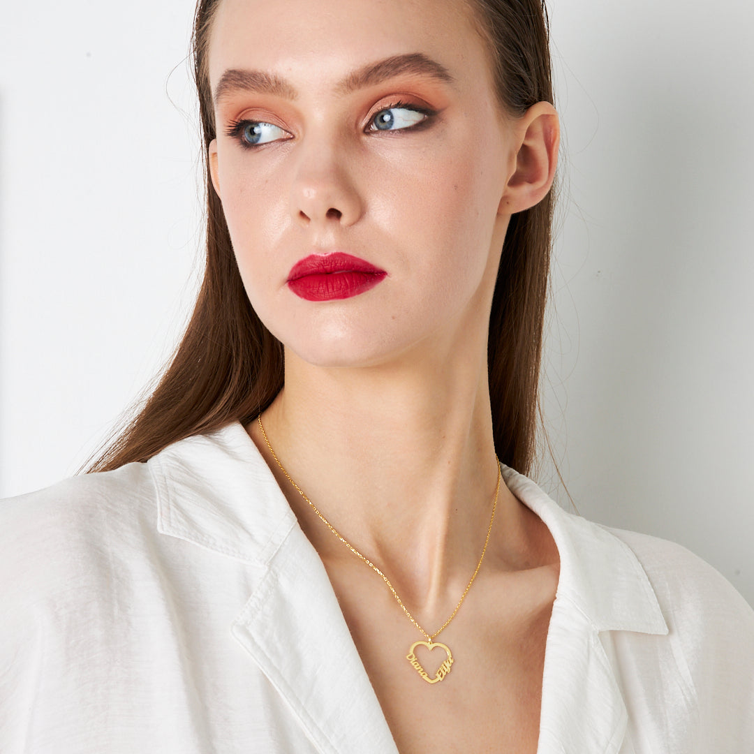 İki İsimli Kalpli Kolye - 925 GÜMÜŞ