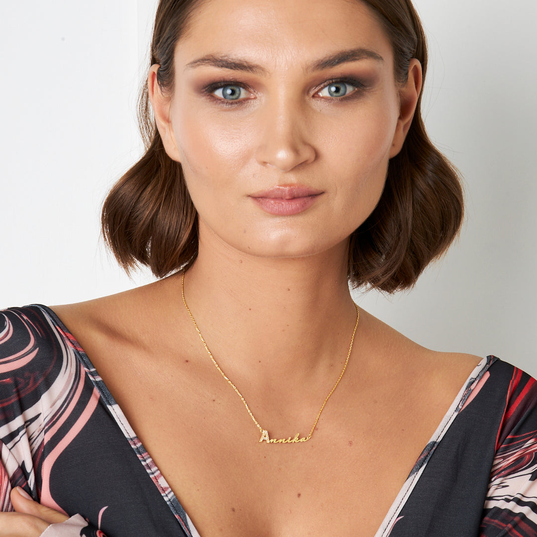 İsimli Kolye - İnce İsimli Yatay Kolye - 925 GÜMÜŞ