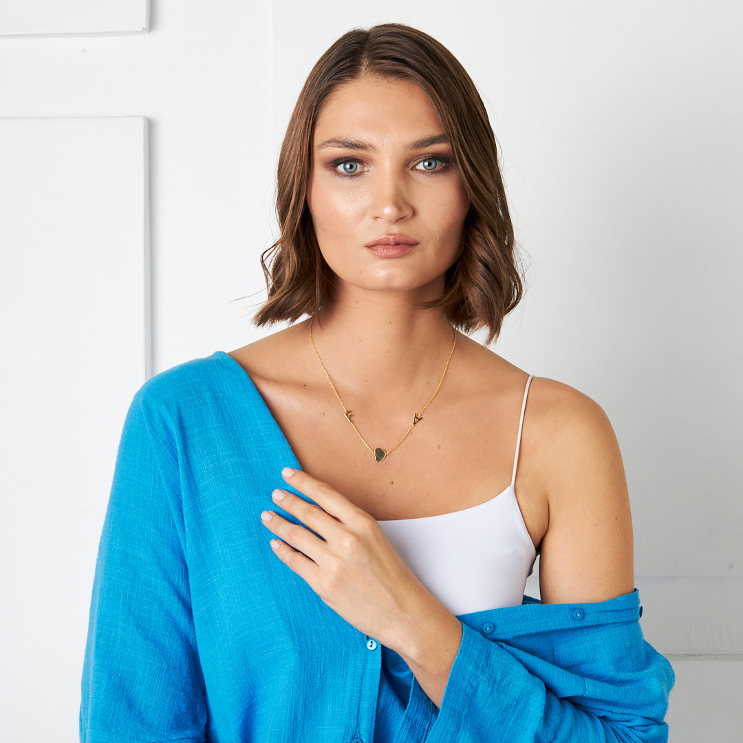 İsimli Kolye - Kalp ve İki Harfli Kolye - 925 GÜMÜŞ