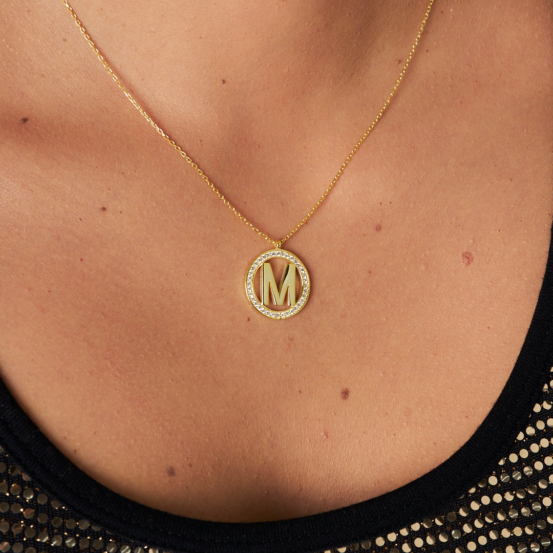 Yuvarlak Taşlı Harf Kolye - 925 GÜMÜŞ