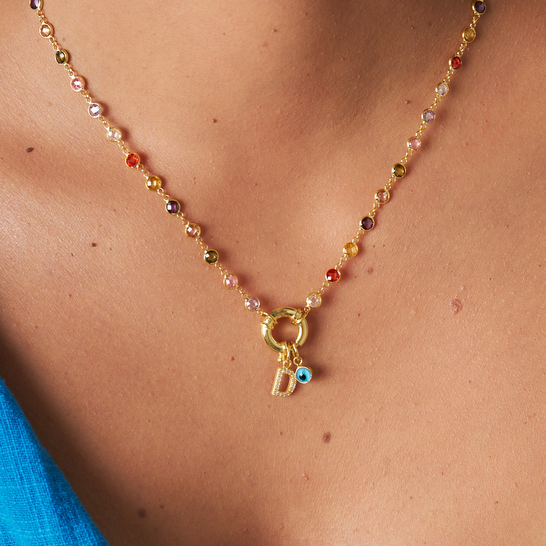 Nazar Harfli Rengarenk Kolye - 925 GÜMÜŞ