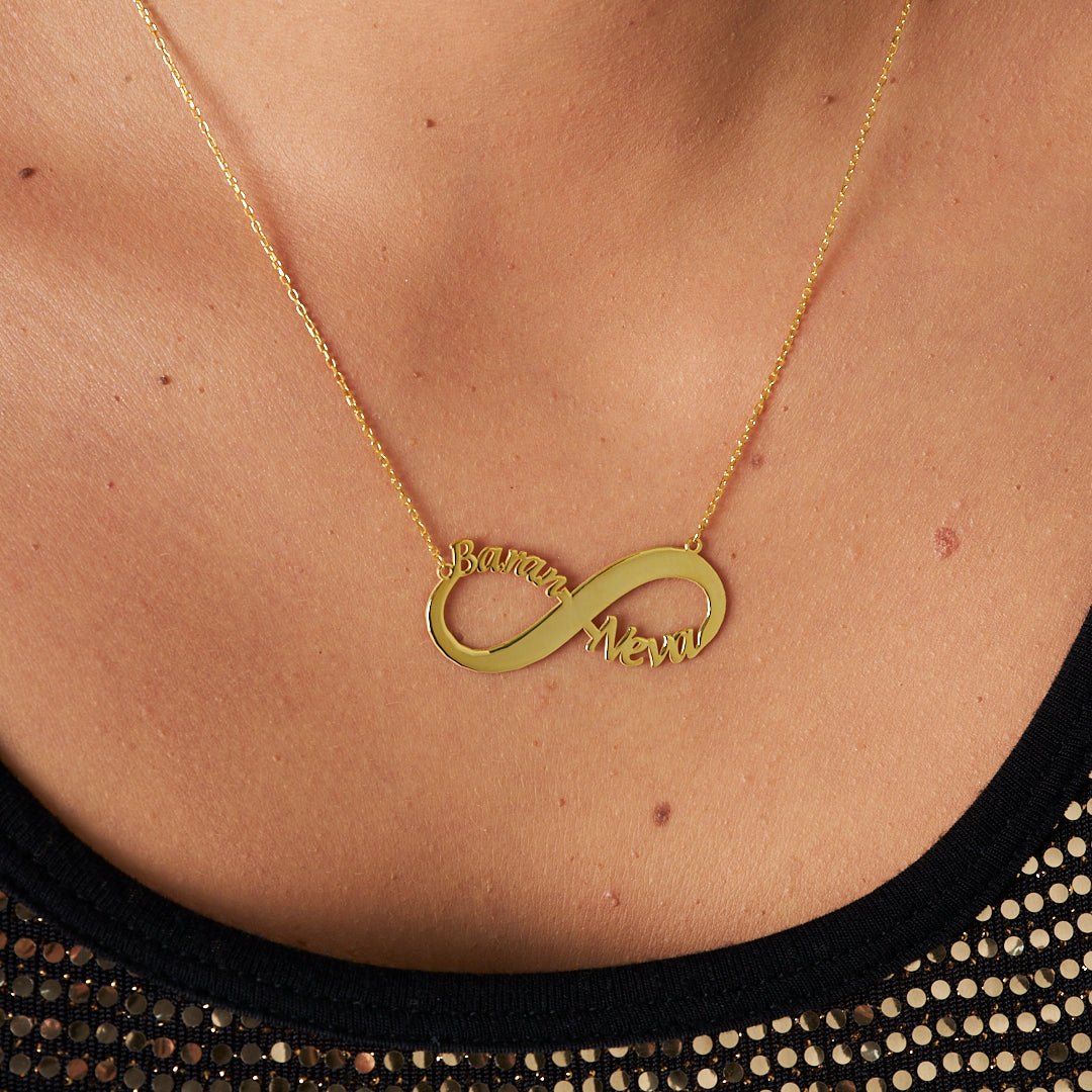 Sonsuzluk Desenli Çift İsimli Kolye - 925 GÜMÜŞ