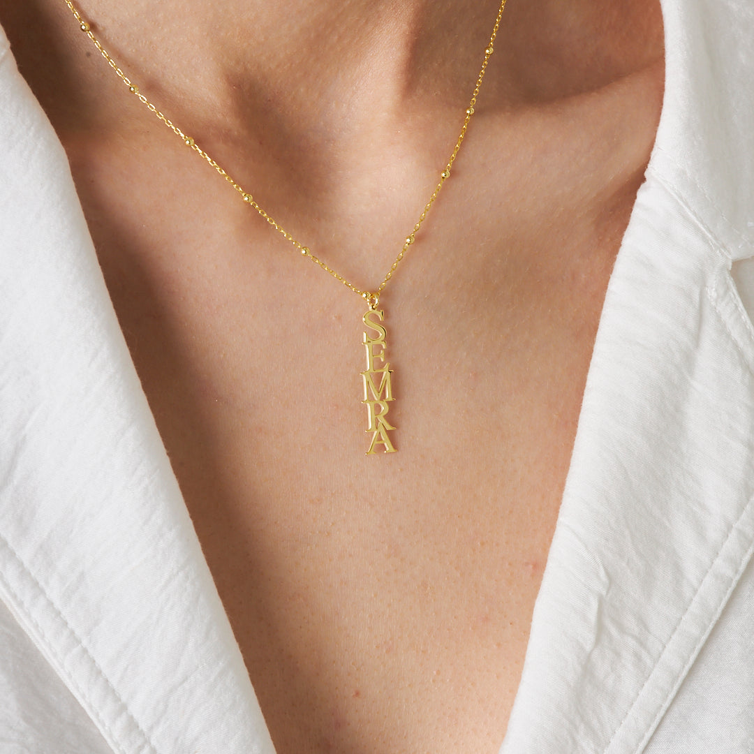 Vintage Dikey İsimli Kolye - 925 GÜMÜŞ