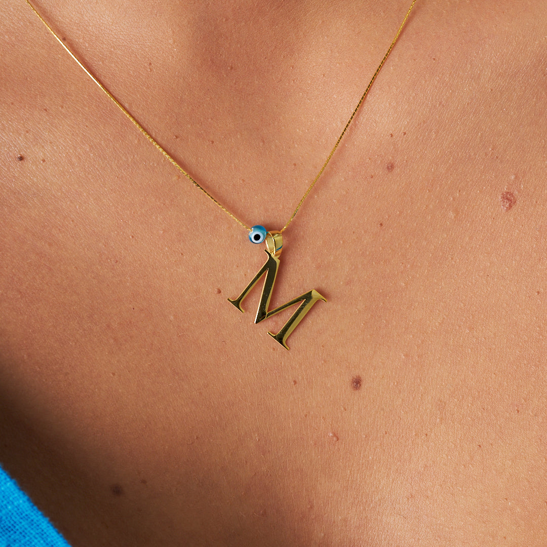 Nazar Yan Harfli Kolye - 925 GÜMÜŞ