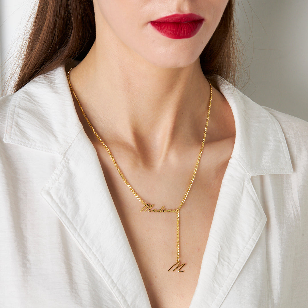 Y Şeklinde İmza Harfli Kolye - 925 GÜMÜŞ