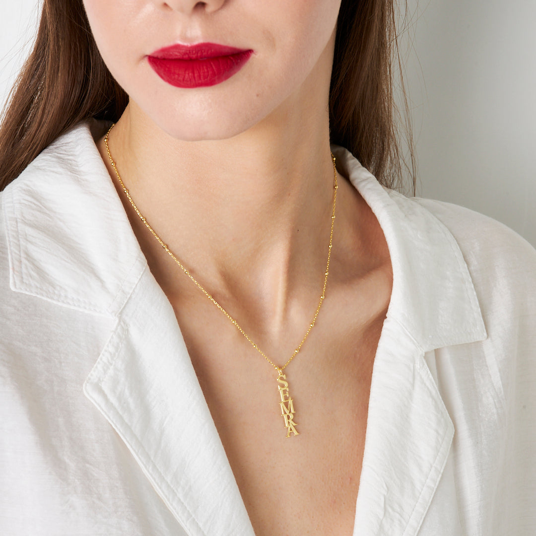 Vintage Dikey İsimli Kolye - 925 GÜMÜŞ