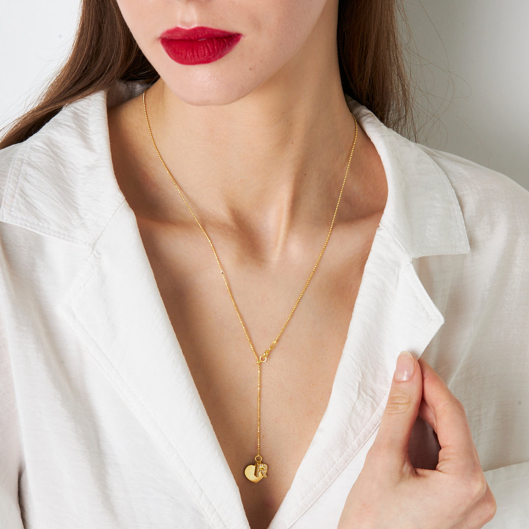 Top Zincirli Kalp Harf Kolye - 925 GÜMÜŞ