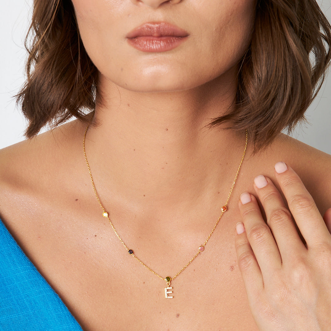 Renkli Taşlı Harf Kolye - 925 GÜMÜŞ