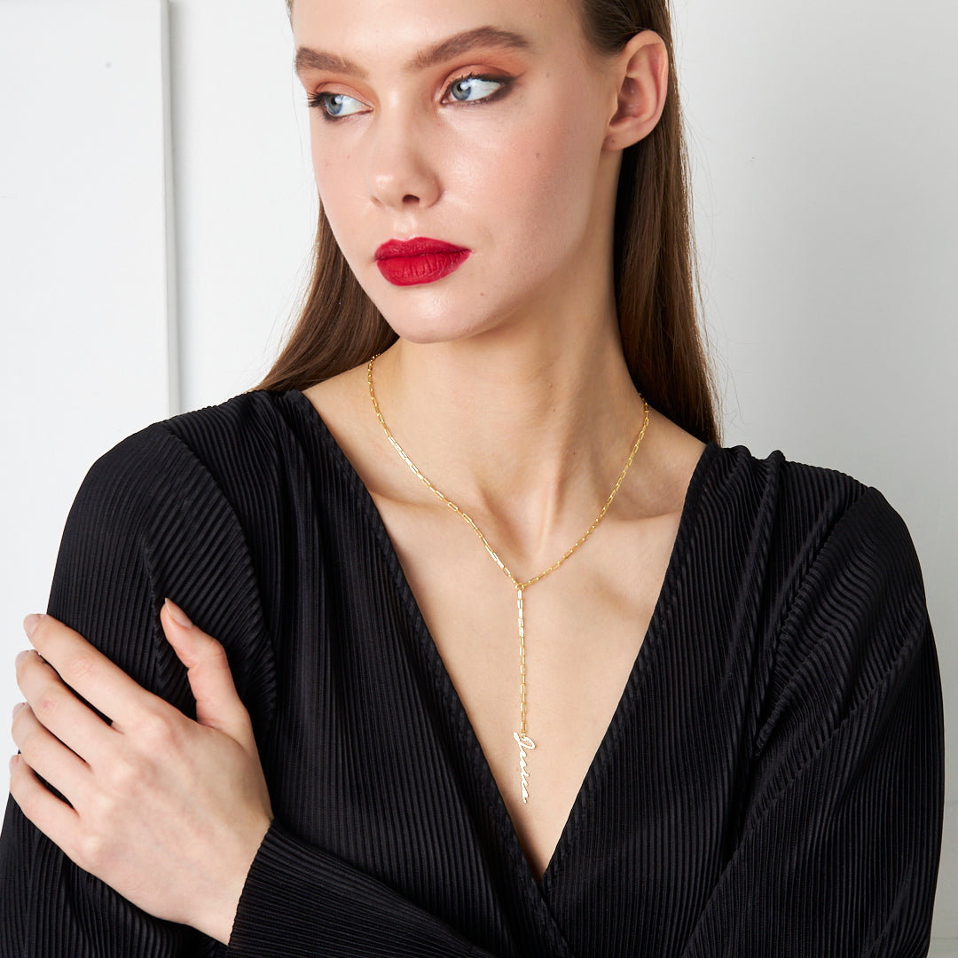 Uzun Zincir İsimli Kolye - 925 GÜMÜŞ