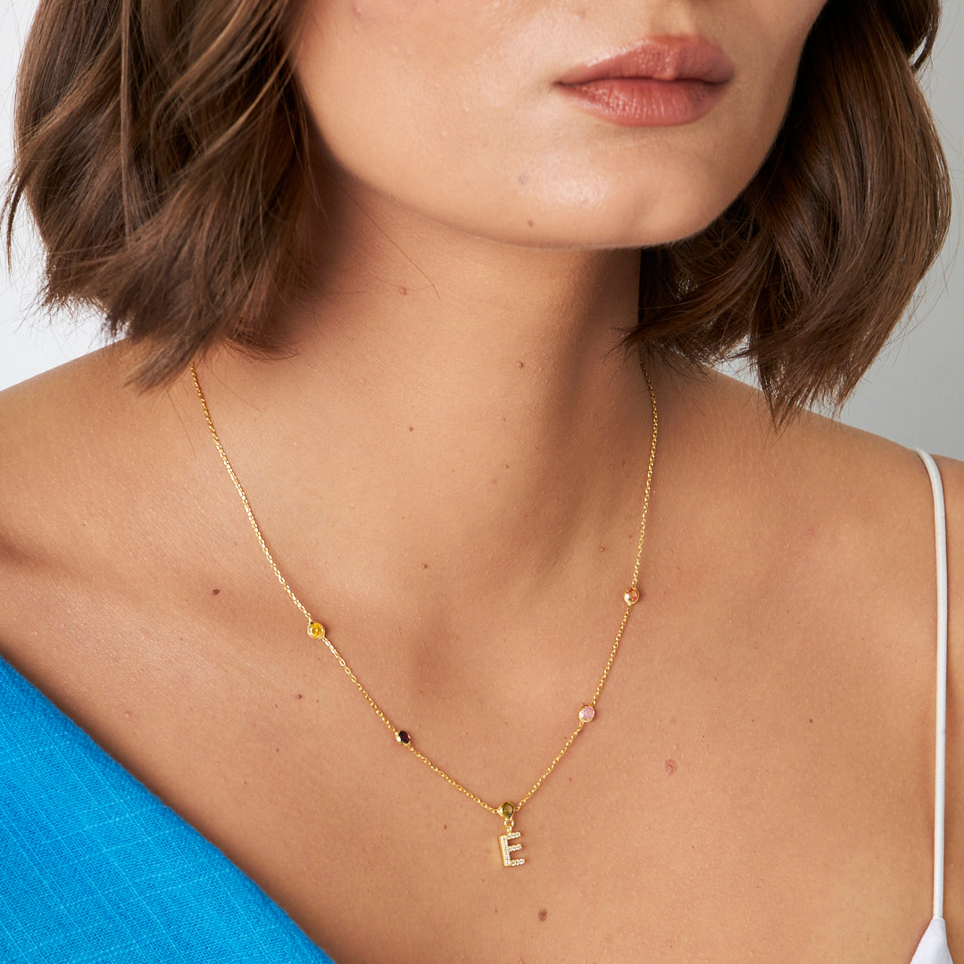 Renkli Taşlı Harf Kolye - 925 GÜMÜŞ