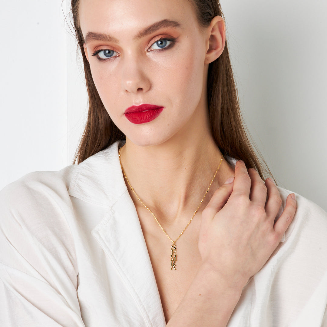 Vintage Dikey İsimli Kolye - 925 GÜMÜŞ