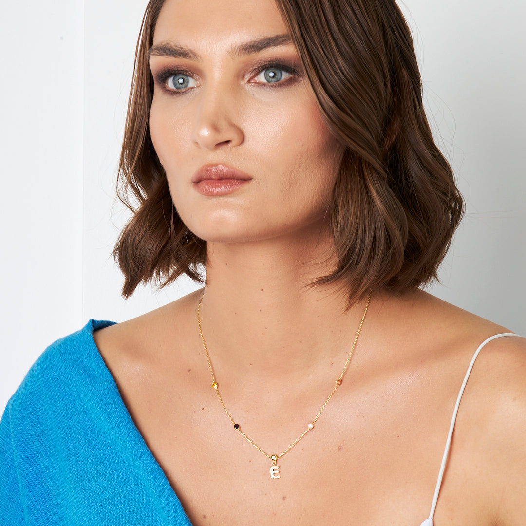 Renkli Taşlı Harf Kolye - 925 GÜMÜŞ