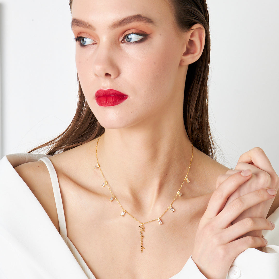 Baget Taşlı İsimli Kolye - 925 GÜMÜŞ