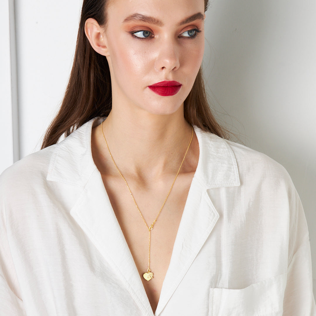 Top Zincirli Kalp Harf Kolye - 925 GÜMÜŞ