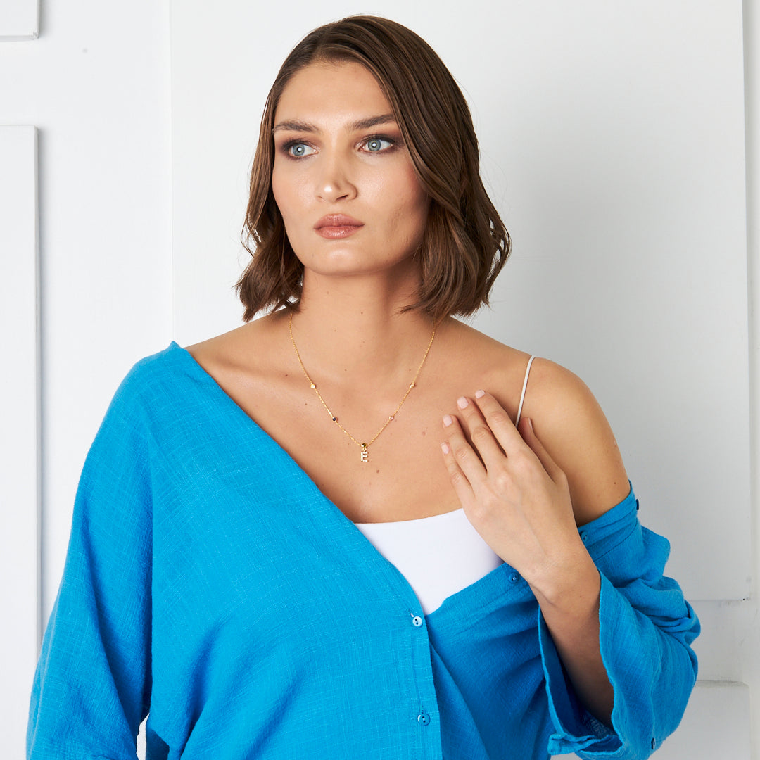 Renkli Taşlı Harf Kolye - 925 GÜMÜŞ