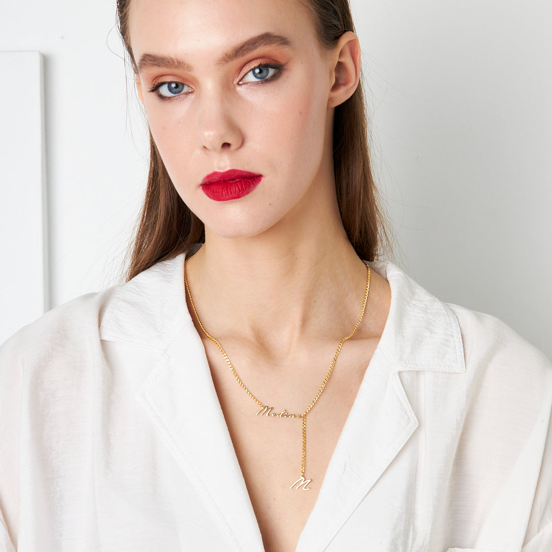 Y Şeklinde İmza Harfli Kolye - 925 GÜMÜŞ