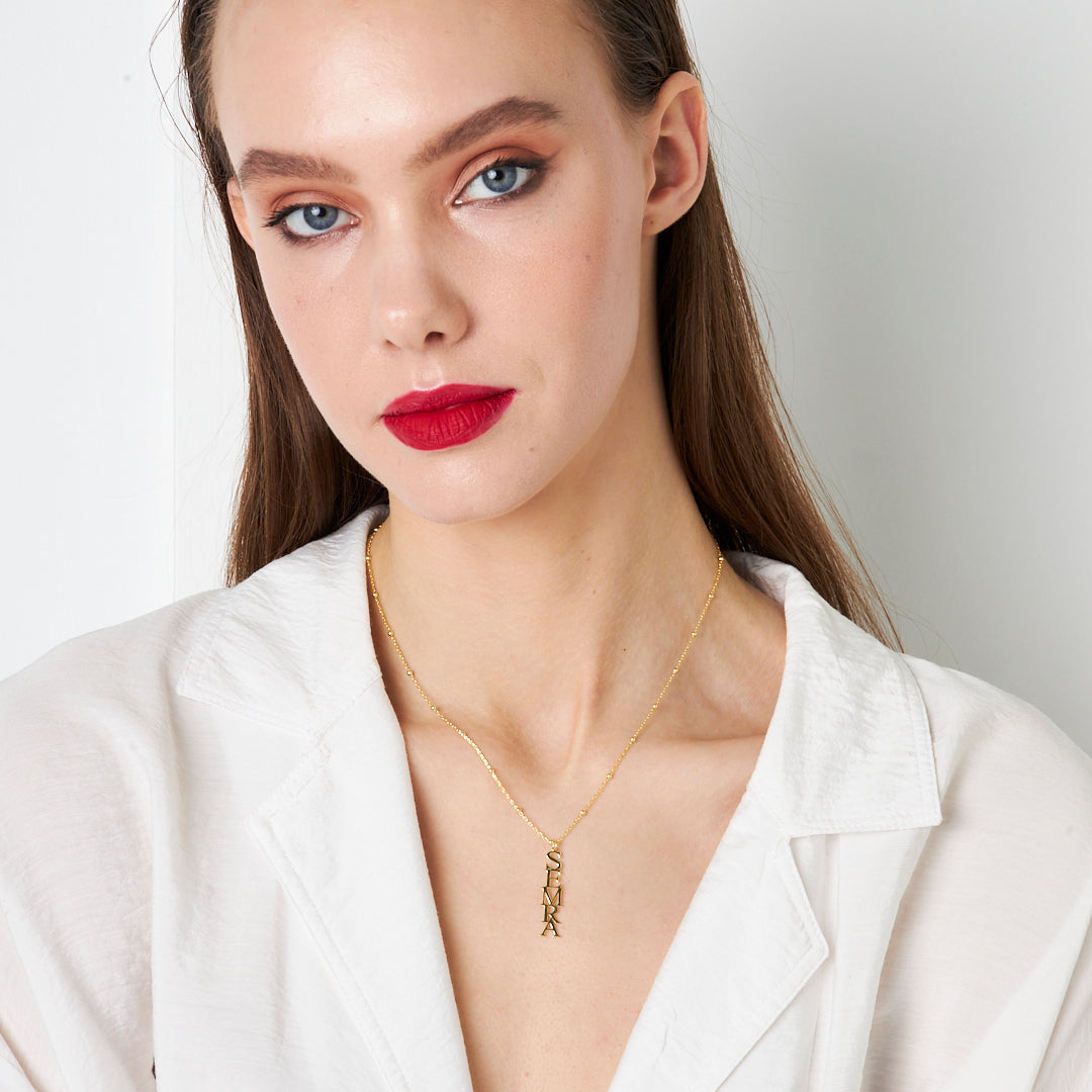 Vintage Dikey İsimli Kolye - 925 GÜMÜŞ